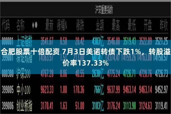 合肥股票十倍配资 7月3日美诺转债下跌1%，转股溢价率137.33%